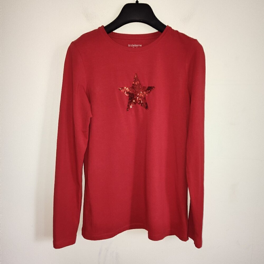 Ladies SZ S Liz Claiborne Red Star T-Shirt